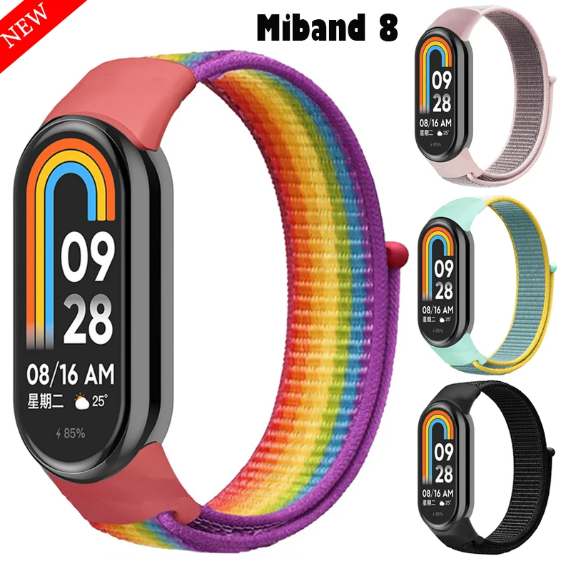 Xiaomi 스마트 밴드 8 용 나일론 시계 밴드 smartwatch 스포츠 루프 miband8 NFC Correa 통기성 빠른 교체 Mi band 8 스트랩