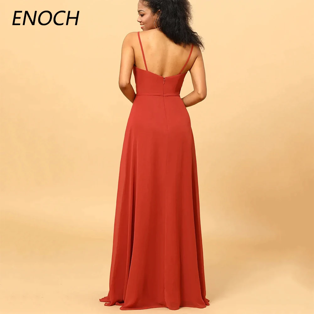 ENOCH Simple Bridesmaid Dresses Side Split Sweetheart Spaghetti Straps Backless Zipper A-Line Party Gown Vestidos De Novia New