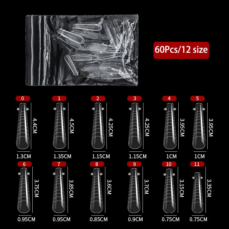 60Pcs Nail Fake Tips Mould Quick Building Mold Tips Nail Dual Forms Finger Extension Nail Art UV Building UV Gel Tools