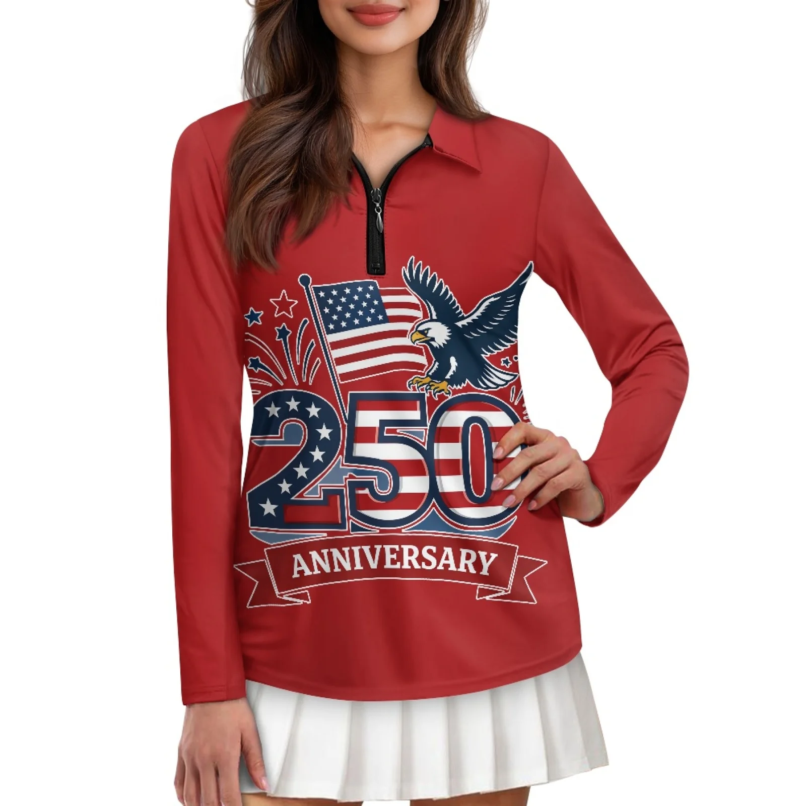 PENSTROLL Eagle Flag Anniversary Womens Plus Size Tennis Hiking Shirts Stretchy Pullover Polo Tops for Pilates