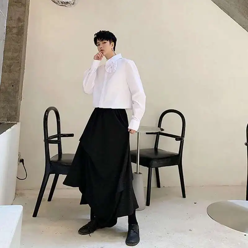 Saias Hop Homens Hip Irregular Estilo Japão Mascuo Streetwear Plissado Solto Casual Punk Gótico Kimono Calças Roupas D