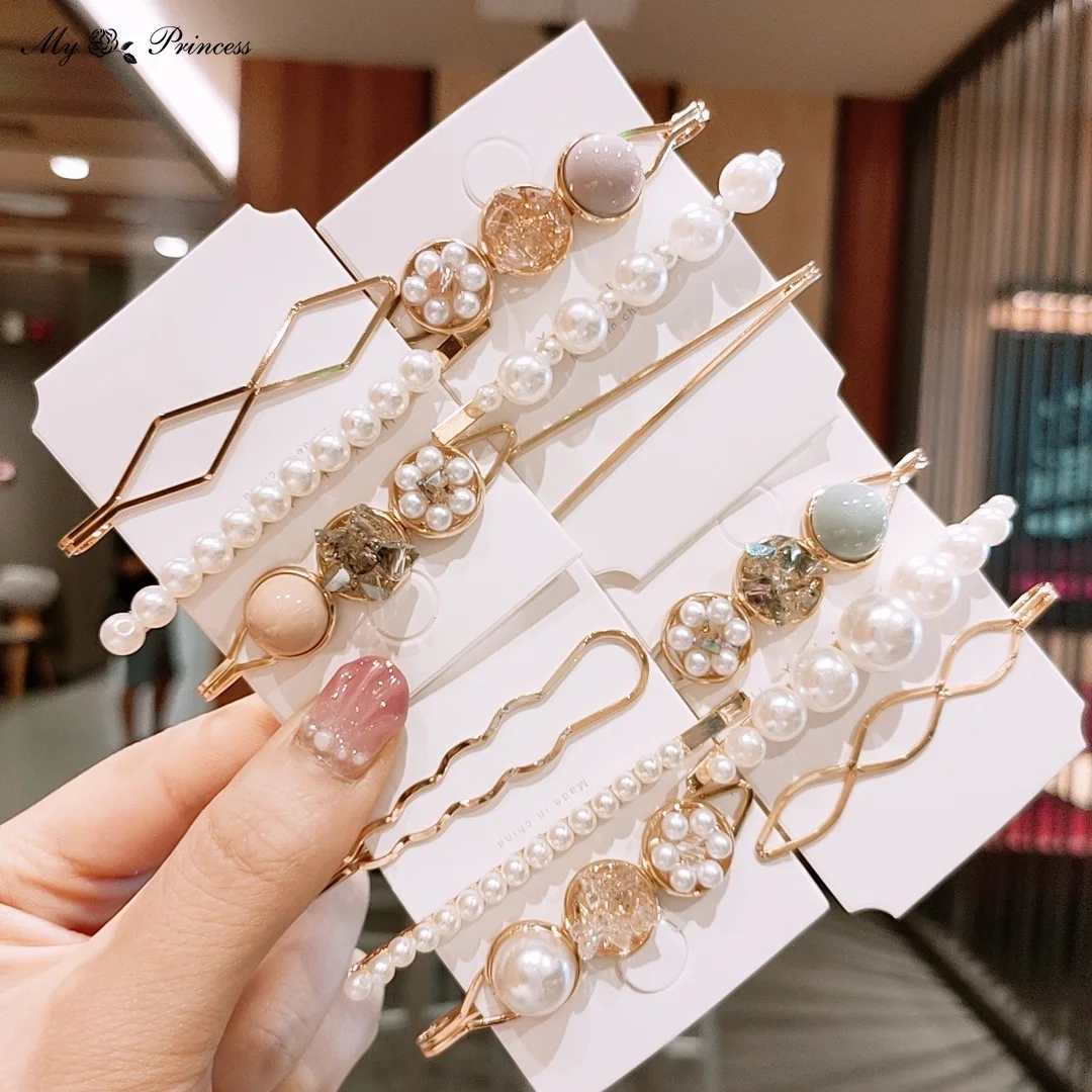 3PCS/SET Elegant  Pearl Crystal Hair Clip For Women Korean Fashion Hairpins Acrylic Barrettes Girls Hairgrips Hair Accessories