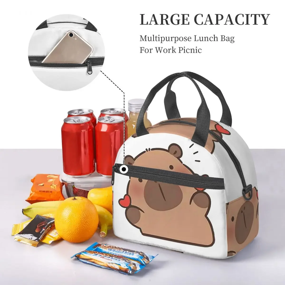 Cute Capybara Be Cappy Insulated Lunch Bag for Women Kids Portable Food Boxes Thermal Lunch Box Tote