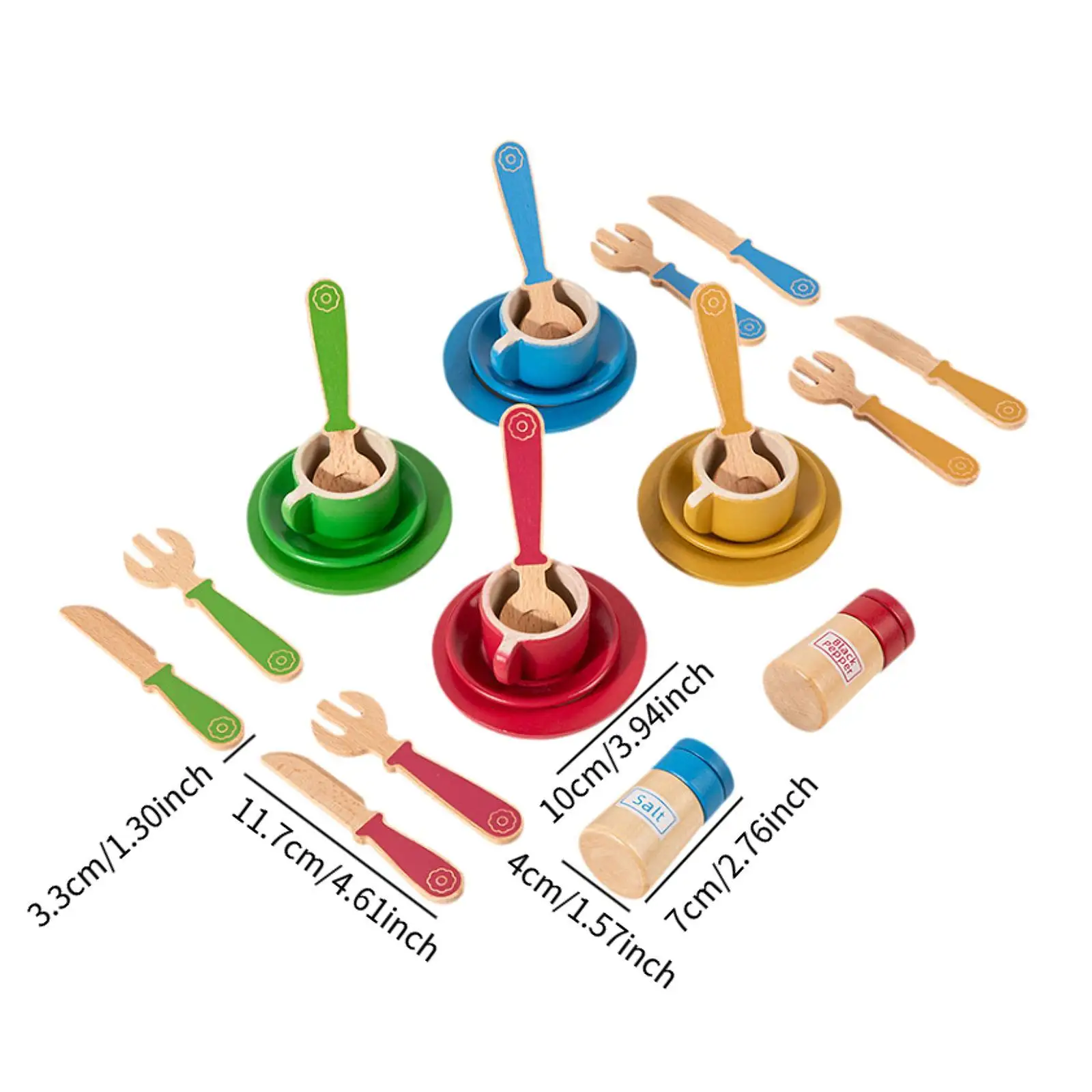 木製ままごと食器セット、子供用ごっこ遊び、テーブルウェアおもちゃキッチンセット、男の子女の子3歳4歳5歳向け