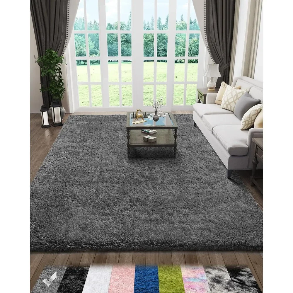 

Living Room Rugs 5x8 Grey, Fluffy Shag Fuzzy Plush Soft Throw Area Rug, Gray Large Shaggy Floor Big Carpets for Bedroom