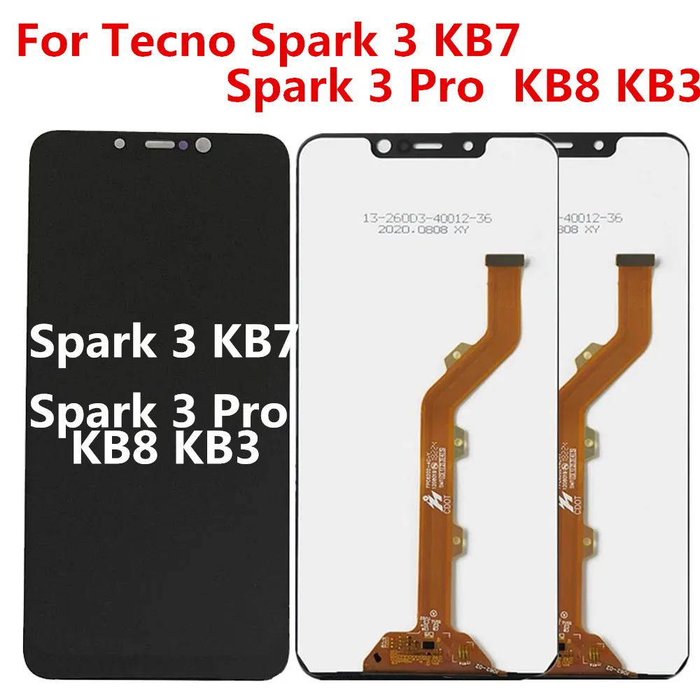 LCD For Tecno Spark 3 KB7 Display Screen Touch Digitizer Sensor Assembly Spark 3 Pro KB8 KB3 LCD Replacement Parts