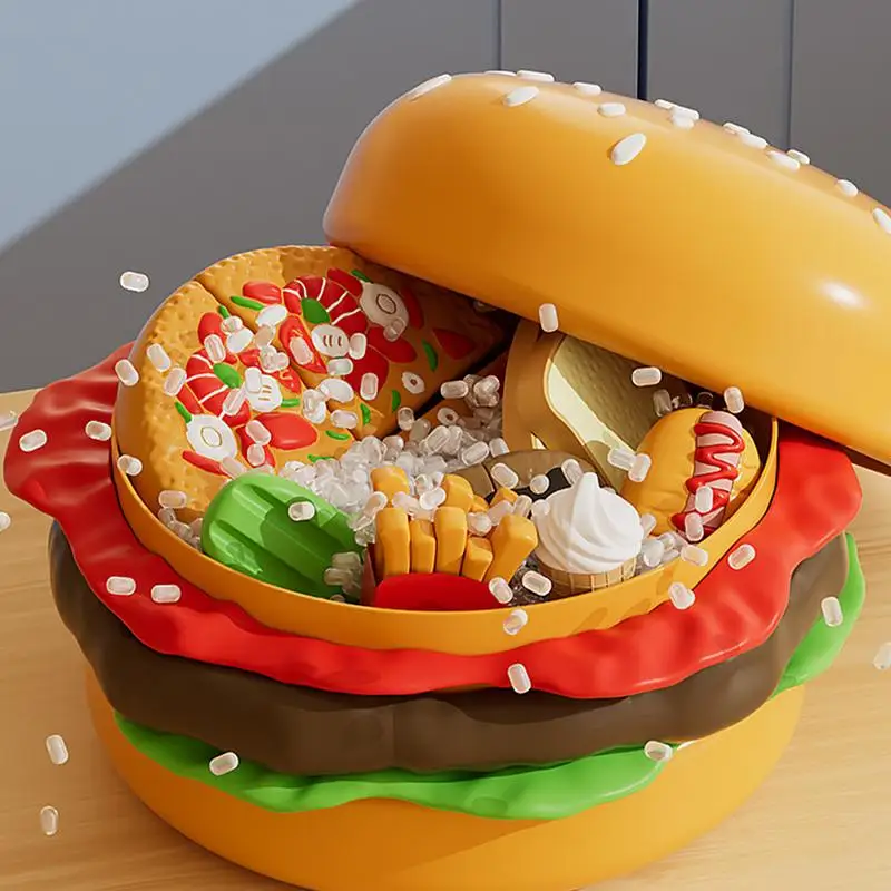 Buntes Hamburger-Schneidespielzeug, Rollenspiel-Spielzeug, Lebensmittel-Set, abnehmbares Hamburger-Burger-Fast-Food-Zubehör für spielende Kinder