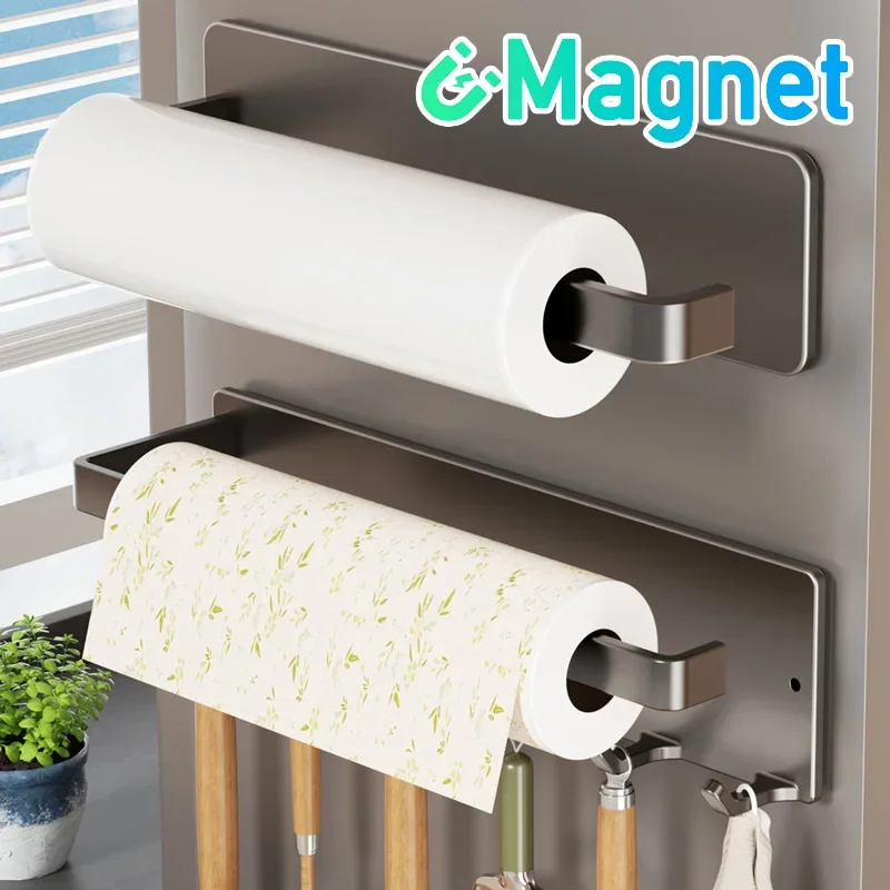 Magnetic Kitchen Roll Holder Wall Mount Fridge Paper Towel Holder Refrigerator Organizer Rag Cling Film Tin Foil Hanging Rack