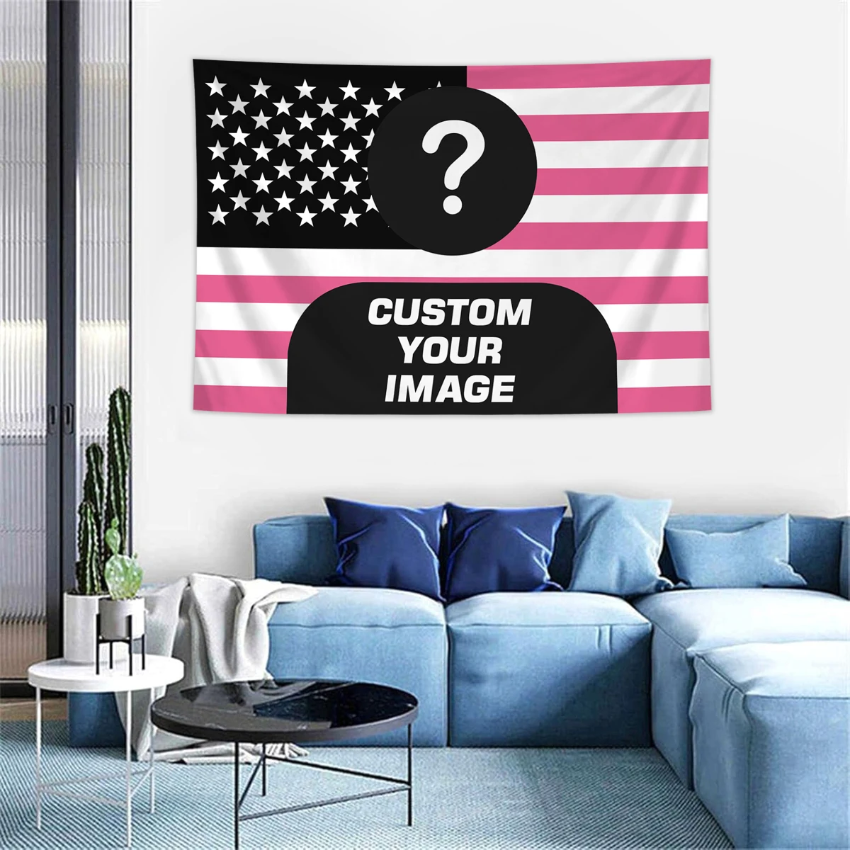 1 stuk gepersonaliseerd fotomuurkleed met Amerikaanse vlag, kamerdecoratie bannerwandkleed op maat gemaakt voor familie, huisdieren, idolen
