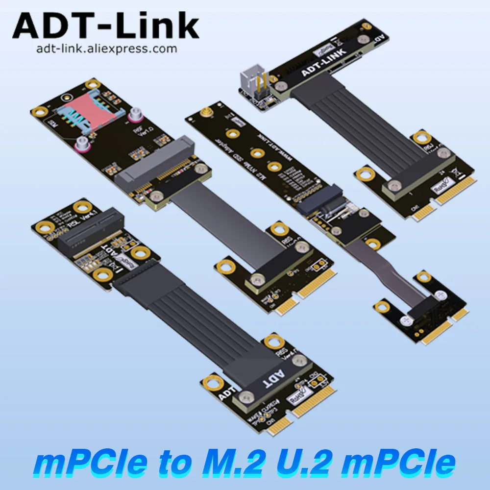 

Новинка 2023, Mini-PCIe mPCIe в M.2 Key-M NVMe / M.2 Key-E WiFi Mini PCI-e/U.2, SFF-8639 SSD, беспроводной сетевой кабель-удлинитель