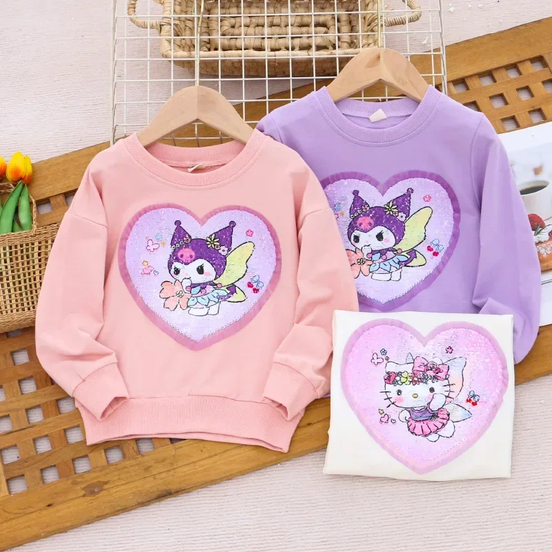 

Kuromi Anime Ins Hello Kitty Kawaii Children Long Sleeve Shirt Cute Cartoon Sanrio Ins Hoodie Round Neck Clothing Gifts for Kids