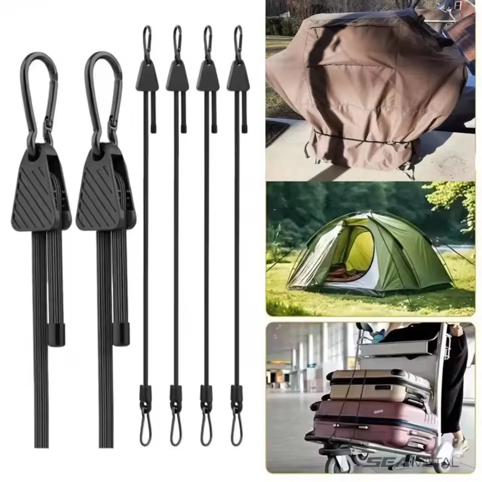 Heavy Duty Adjustable Bungee Cords with Carabiner Hooks,Length 8