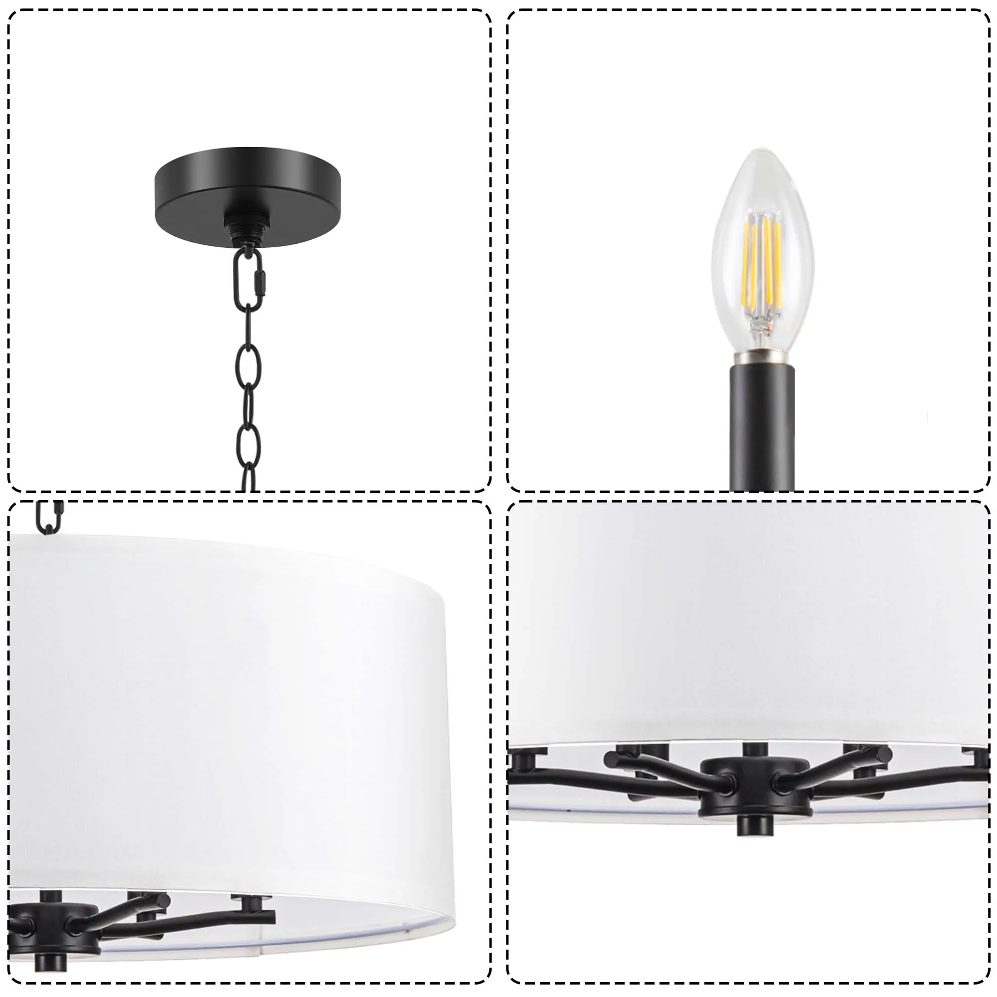 Stylish White Drum Pendant Lights Fixtures Lighting Over Dining Table With Adjustable Chain For Kitchen Island Hallway