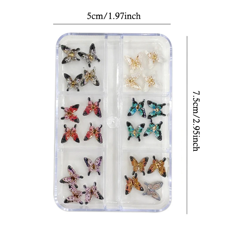 18/24/30개 멀티 컬러 투명 나비 네일 참 3D 레진 광택 작은 나비 네일 아트 장식 DIY 공예용