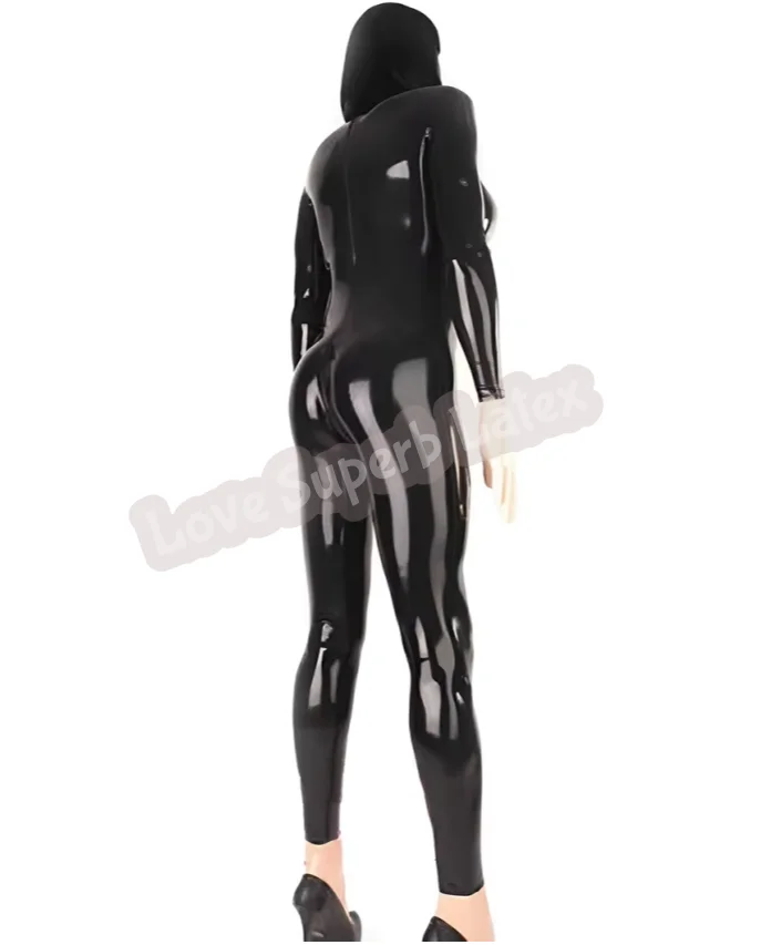 Handmade Sexy Women Men Latex Gummi Catsuit with 3D Chest Cup Rubber Fetish Bodysuit Handmade Clothing Jumpsuit