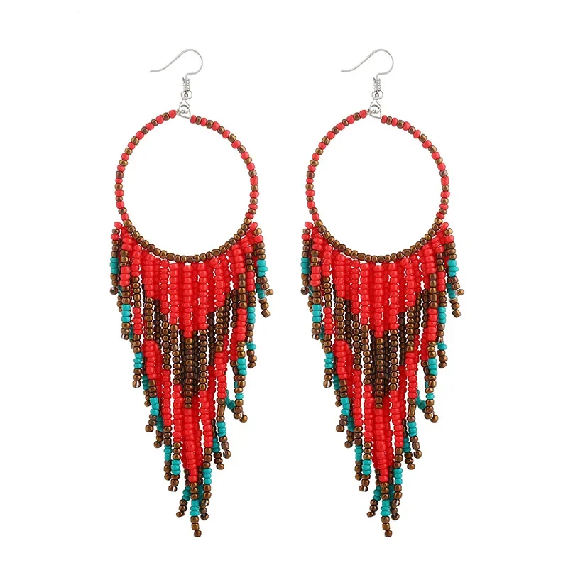 Fringe Earrings  Hand knitting  Bohemia  Beading  circle  Simple  fashion  Retro  geometry  alloy  ma'am  Rice Bead Earrings