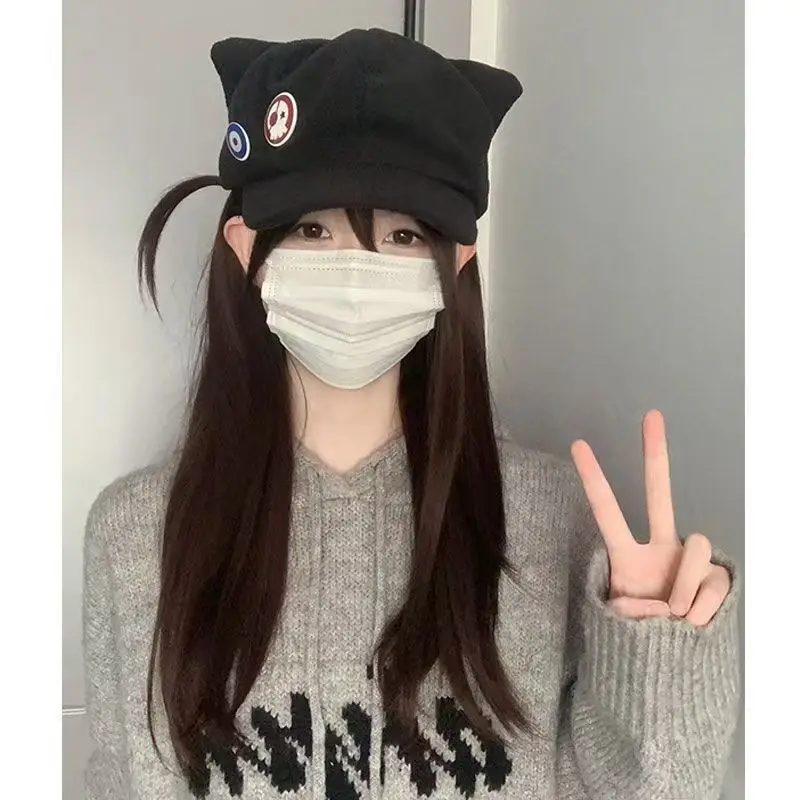 Shikinami Asuka Rangure Cat Ear Polar Fleece Hat Girls Cute Cap Anime Baseball Caps Cosplay  Accessories Party Accessories Gifts view 2