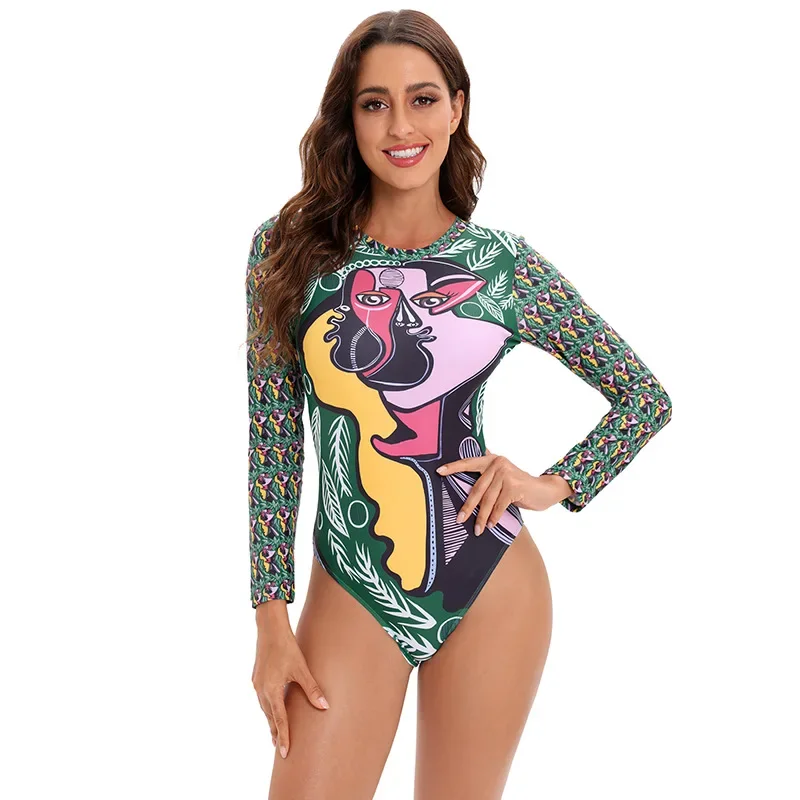 Long Sleeve Ruashgard Swimsuit 2022 New One Piece Swimwear Monokini Surf Suit Women Print Female Summer Bathing Suit Bodysuit