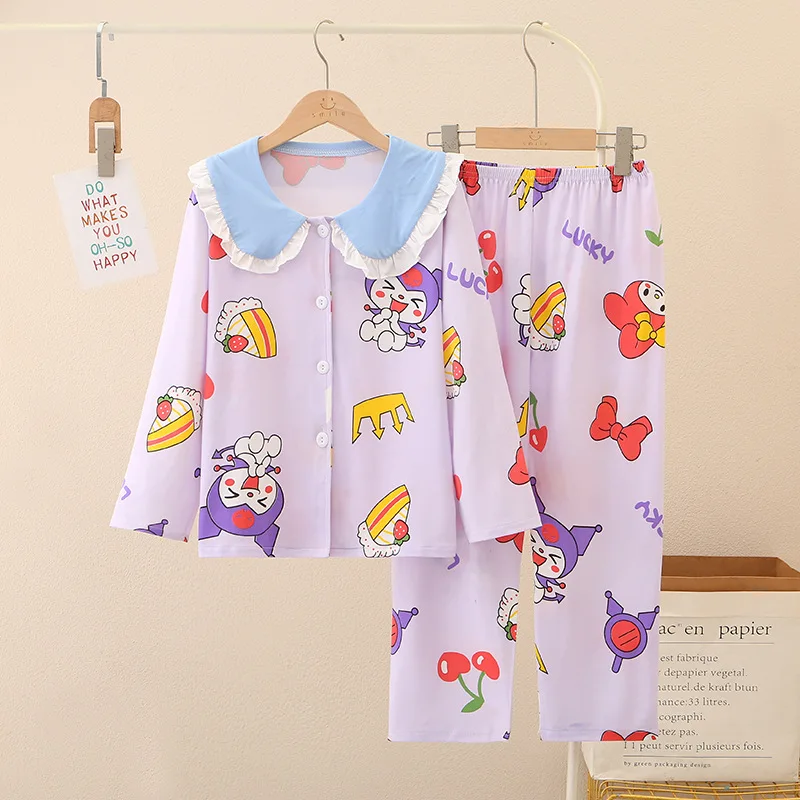 Kawaii Cartoon Anime Sanrio Cinnamoroll Children\'s Homewear Set Long Sleeve Cute My Melody Hello Kitty Kuromi Pajamas