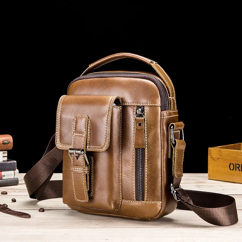 

Genuine Leather Shoulder Bag Men Crossbody Bag 2023 Vintage Outdoor Cowhide Vertical Cross Body Bag MINI Handbag