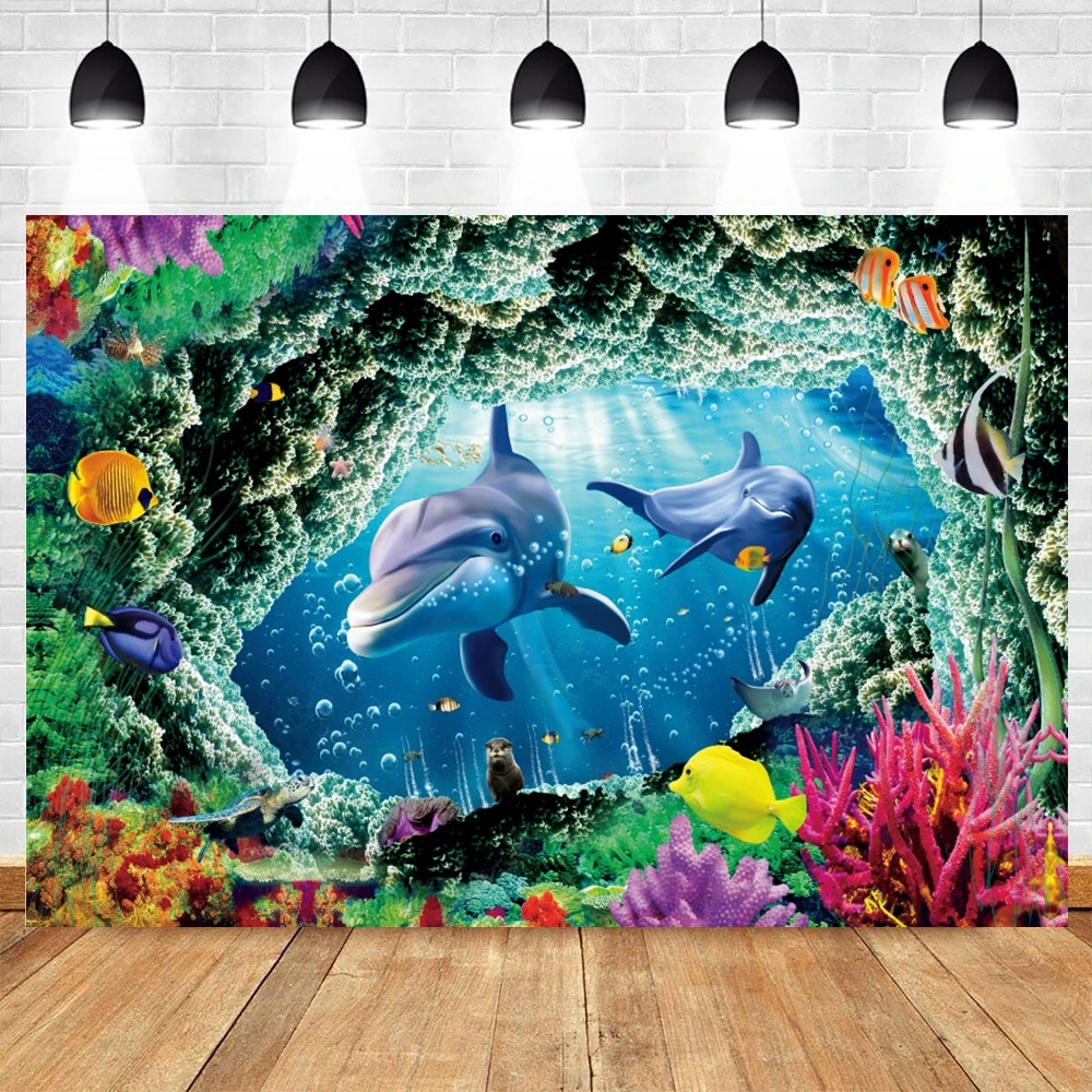 Under Sea Seabed World Backdrop Underwater Marine Coral Fishes Aquarium Photography Background Photo Studio Baby Portrait Props