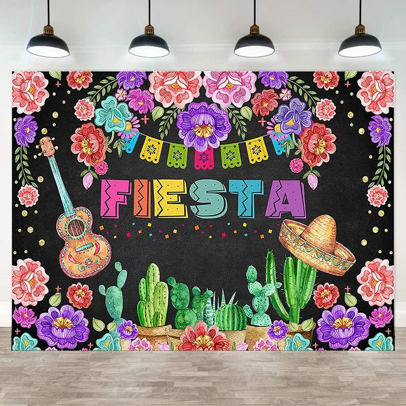 

Photography Backdrop For Birthday Party Bridal Shower Decor Background Summer Mexican Floral Let's Fiesta Luau Cinco De Mayo