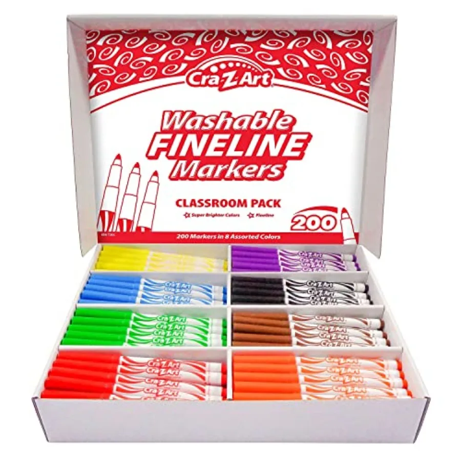 

Washable Fine Tip Markers Bulk Class Pack 200ct 8 Assorted Colors Back To School Supply List Essential Bulk Pack for School Sup