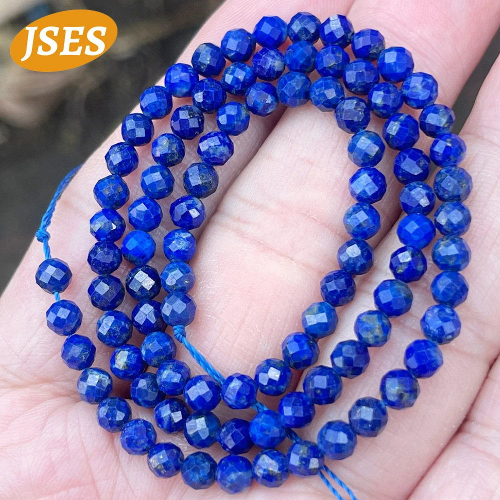 

JSES 3A Natural Lapis Lazuli Less Impurities 4mm Faceted Beads for Jewelry Making Bracelet Needlework DIY Loose Stone Seed Beads