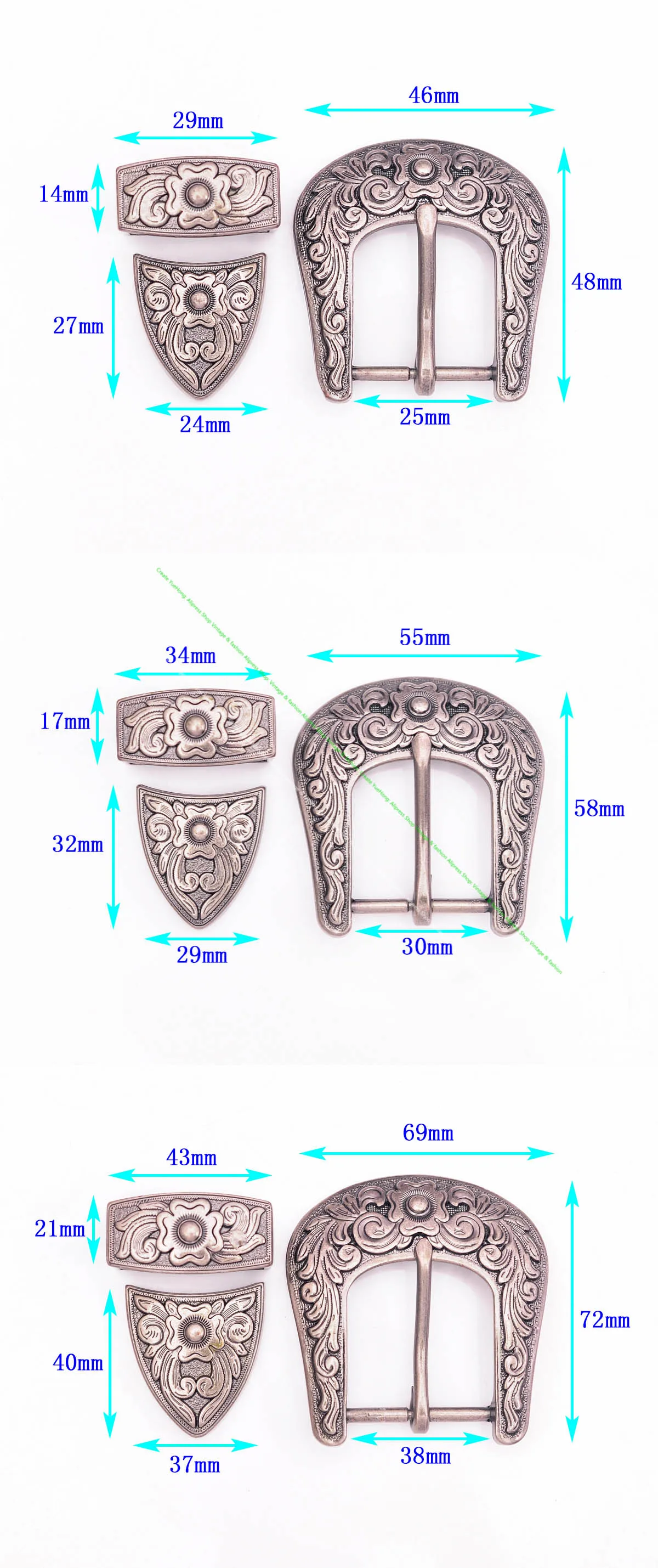 

25 30 38Mm Antique Silver Flower Carved Texas Western Cowboy Ranger Rodeo 3 Piece Set Leathercraft Waist Belt Buckle Hardware