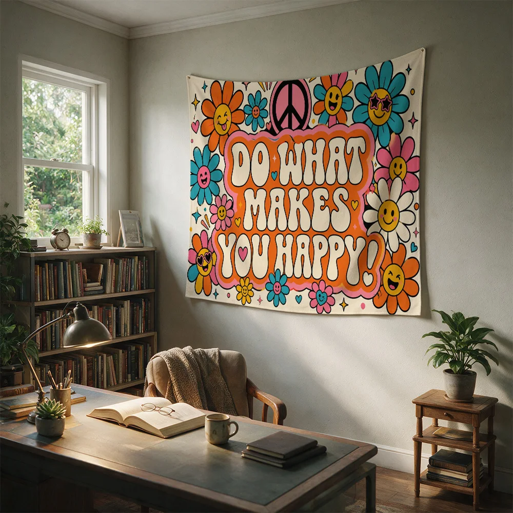 Boho Flower Wall Hanging Tapestry Do What Makes You Happy Colorful Macrame Boho Decor for Living Room Nursery