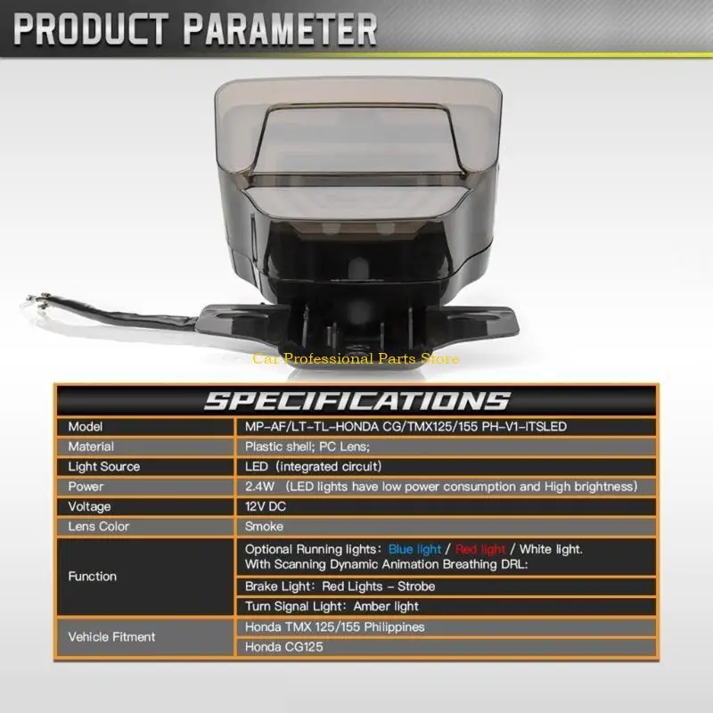 R53d 턴 신호 방향 깜박이 오토바이 후면 조명 브레이크 라이트 TMX125/155 CG125 통합 LED 테일 라이트