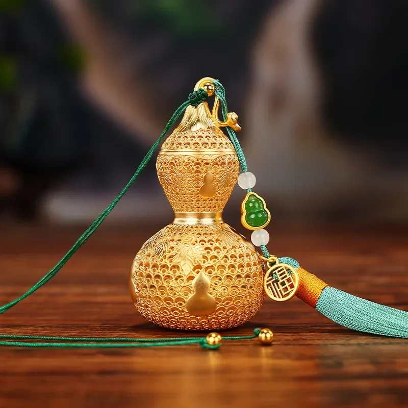 Brass Filigree Wu Lou Gourd Ornament, Hollow Fulu Calabash Pendant, Desktop Handicraft for Home Decor & Gift