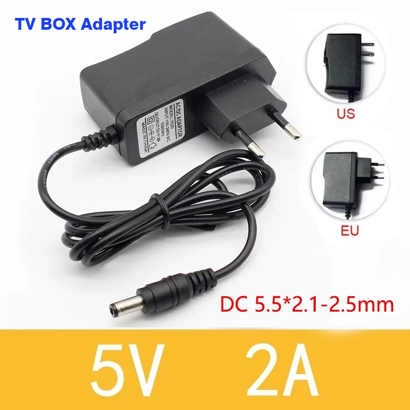 5V2A New AC 100V-240V Converter Adapter DC 5V 2A 2000mA Power Supply EU Plug 5.5*2.5 DC For T95 H96 Max X96 Tanix Android TV Box