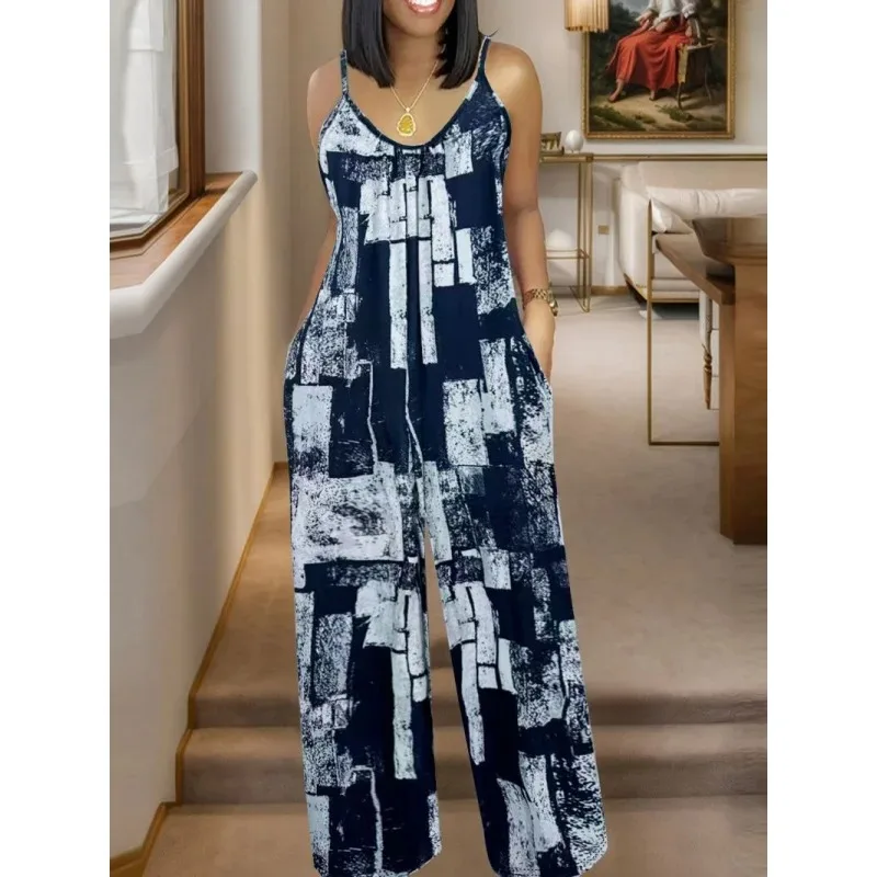 

Summer New Style Casual Gradient PrintvCasual Jumpsuit with Collar