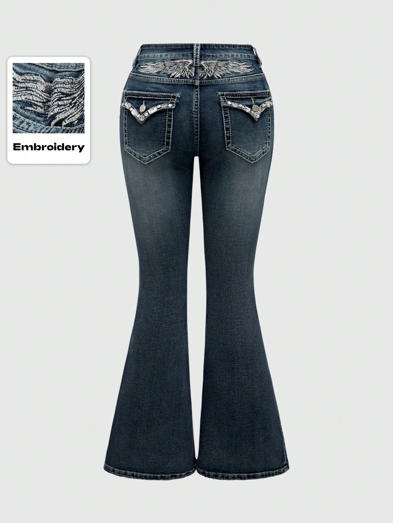 

Джинсы-клеш с вышивкой и стразами для женщин, в стиле панк-гранж, большие размеры