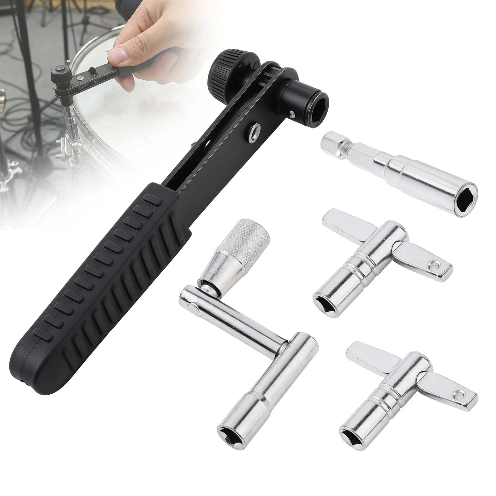 5PCS Drum Tuning Key Kit for Acoustic Electronic Drums Tuning Key/T-shaped Key/Drill Bit/Ratchet Wrench/Drum Maintenance Set view 2