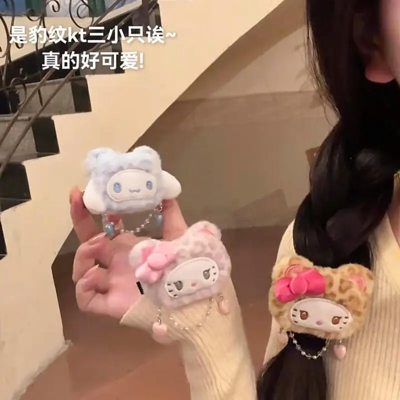 سانريو ليوبارد طباعة مرحبا كيتي سينامورول أفخم مشبك شعر Kawaii Y2K الكرتون المشابك الشعر الفتيات إكسسوارات الشعر هدية