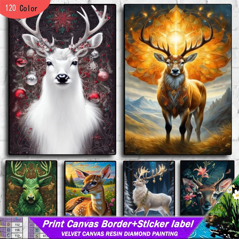 

120 Color Resin Diamond Painting With Stickers New Cross Stitch Kit Christmas White Deer Mosaic Elk Flower Embroidery Home Decor