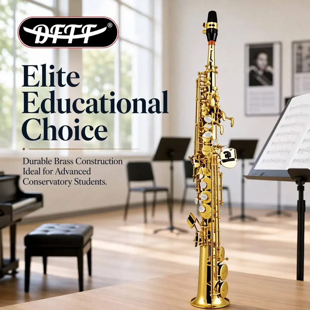 Super Factory OEM Wholesale Cheap Brass Bb Handmade Carving Soprano Saxophone Gold Lacquer Surface Straight