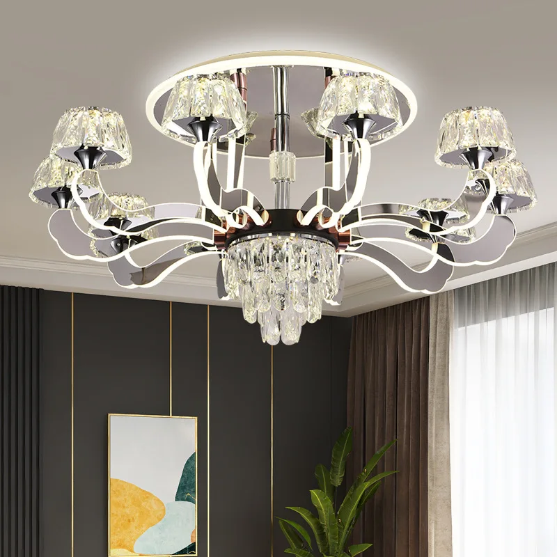 

Luxury Crystal Chandelier Lights Creative Villa Living Room Decor E27 Lighting Simple Lighting Arm Restaurant Ceiling Pendant