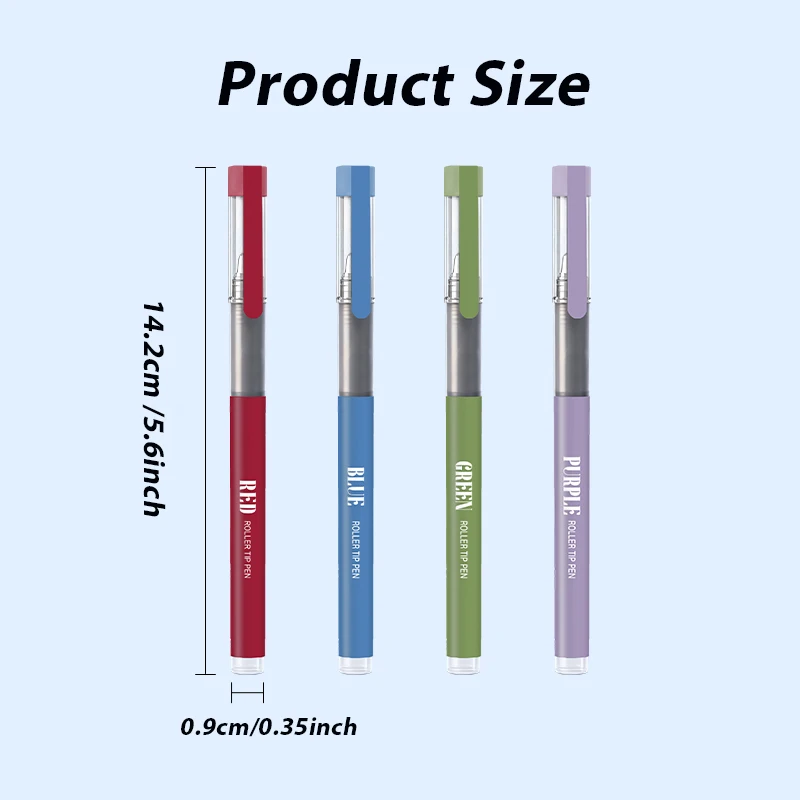 4Pcs 0.5mm Direct Liquid Rollerball Pen Quick Dry Smudge-Free High-Capacity Needle Tip Smooth School Office Stationery Supplies