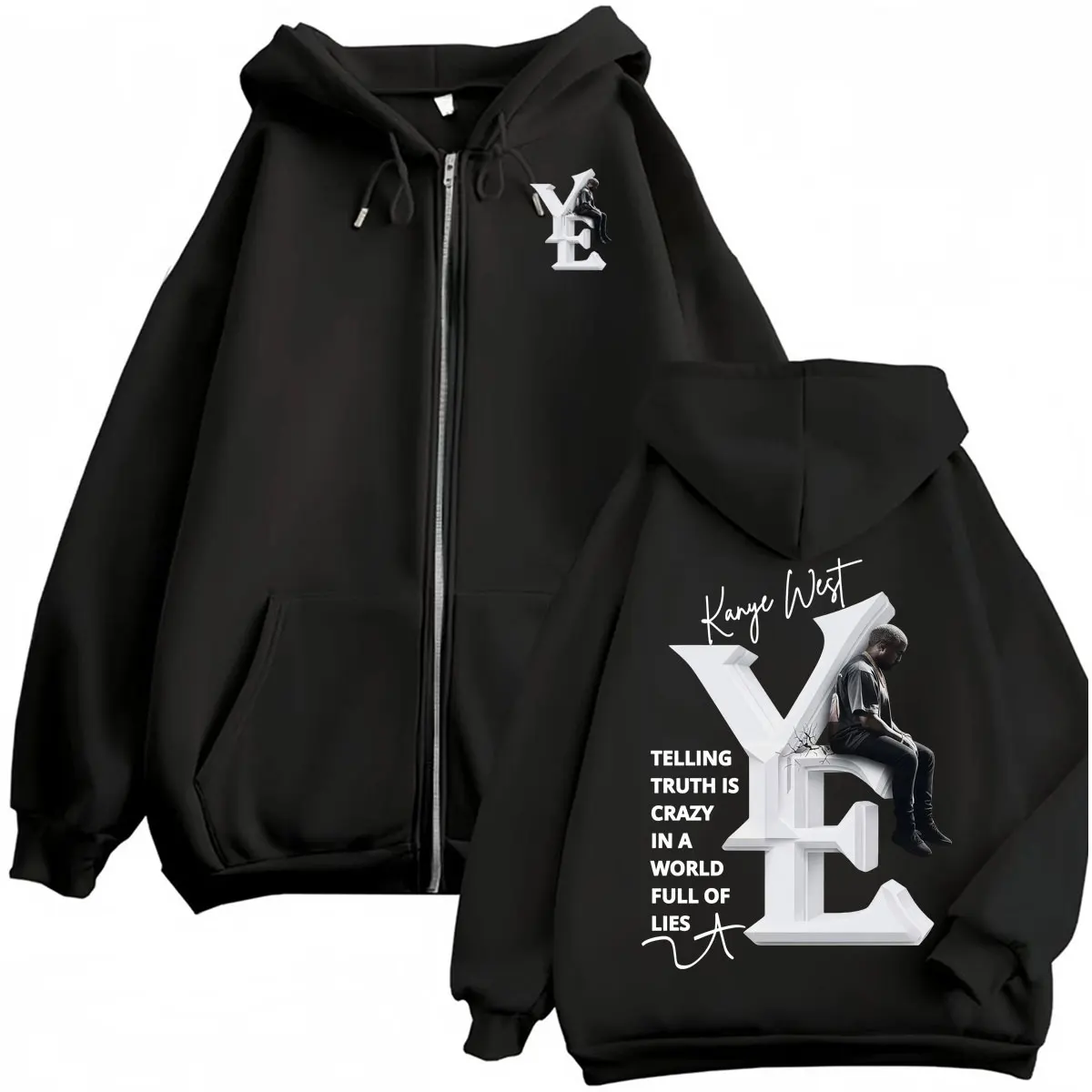 Kanye West Telling Truth Is Crazy in A World Full of Lies 2026 Sweatshirt Veste Manteau Homme Femme Décontracté Bodywarmer Zippé à Capuche