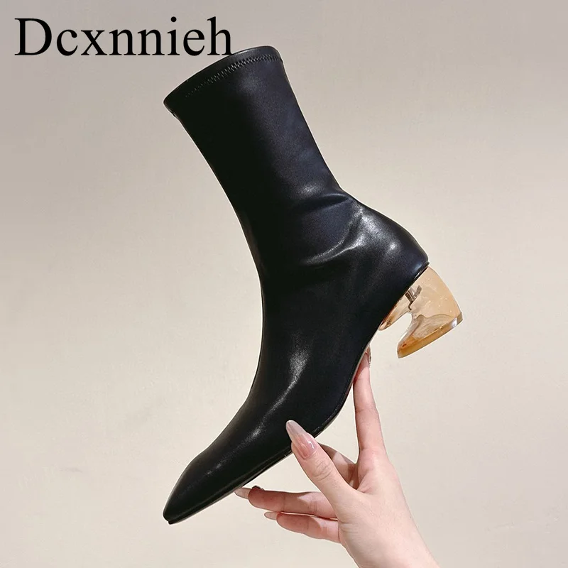 

Genuine Leather Square Toe Short Boots Women's Zipper Decor Solid Color Ankle Boots Autumn Low Heel Chelsea Boots Runway Shoes