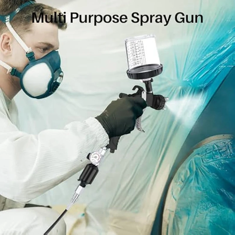 Peinture de pulvérisation d'air ABSJ-HVLP, avec buses 1.4/1.7/2Mm et régulateur de compresseur d'air, peinture de pulvérisation d'air avec 10 tasses de mélange 600Cc