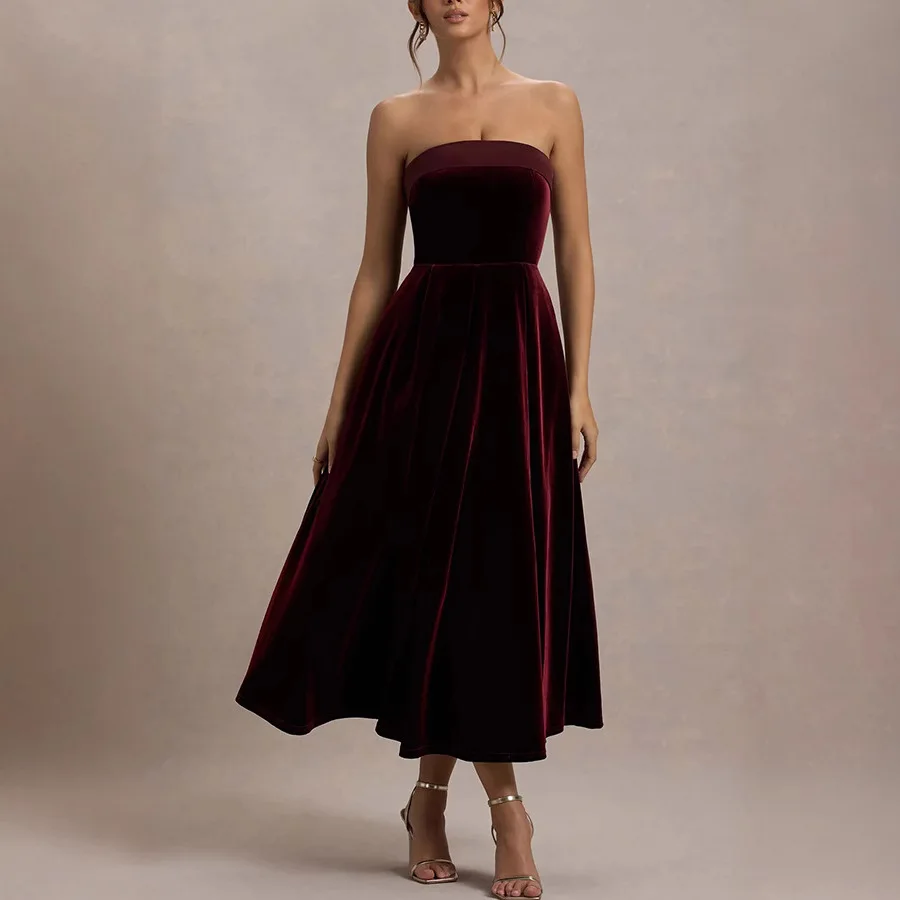 

Velvet Tube Top Evening Dress Women Solid Color Sexy Temperament Sleeveless Long Dresses Prom Banquet Vestidos Female 2025 New