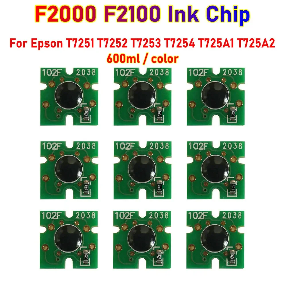 F2100 F2000 Chip For Epson SureColor SC One Time Cartridge Chip T7251 T7252 T7253 T7254 T725A Ink Cartridge Printer Ic 6 Colors