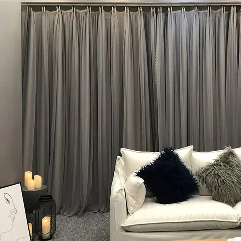European Luxury Double-layer Lace Dark Gray Tulle Curtains for Living Room Bedroom Dining Room Blackout Elegant Window Custom