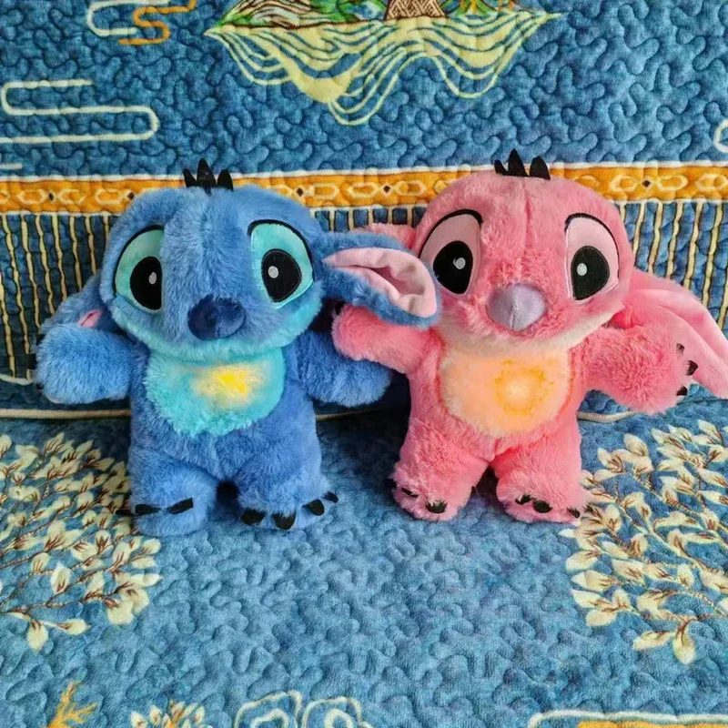 

30CM Kawaii Stitch Plush Doll Baby Sleeping Companion Sound Soothing Musical With Air Bag and Light Doll Breathing Toys Gifts
