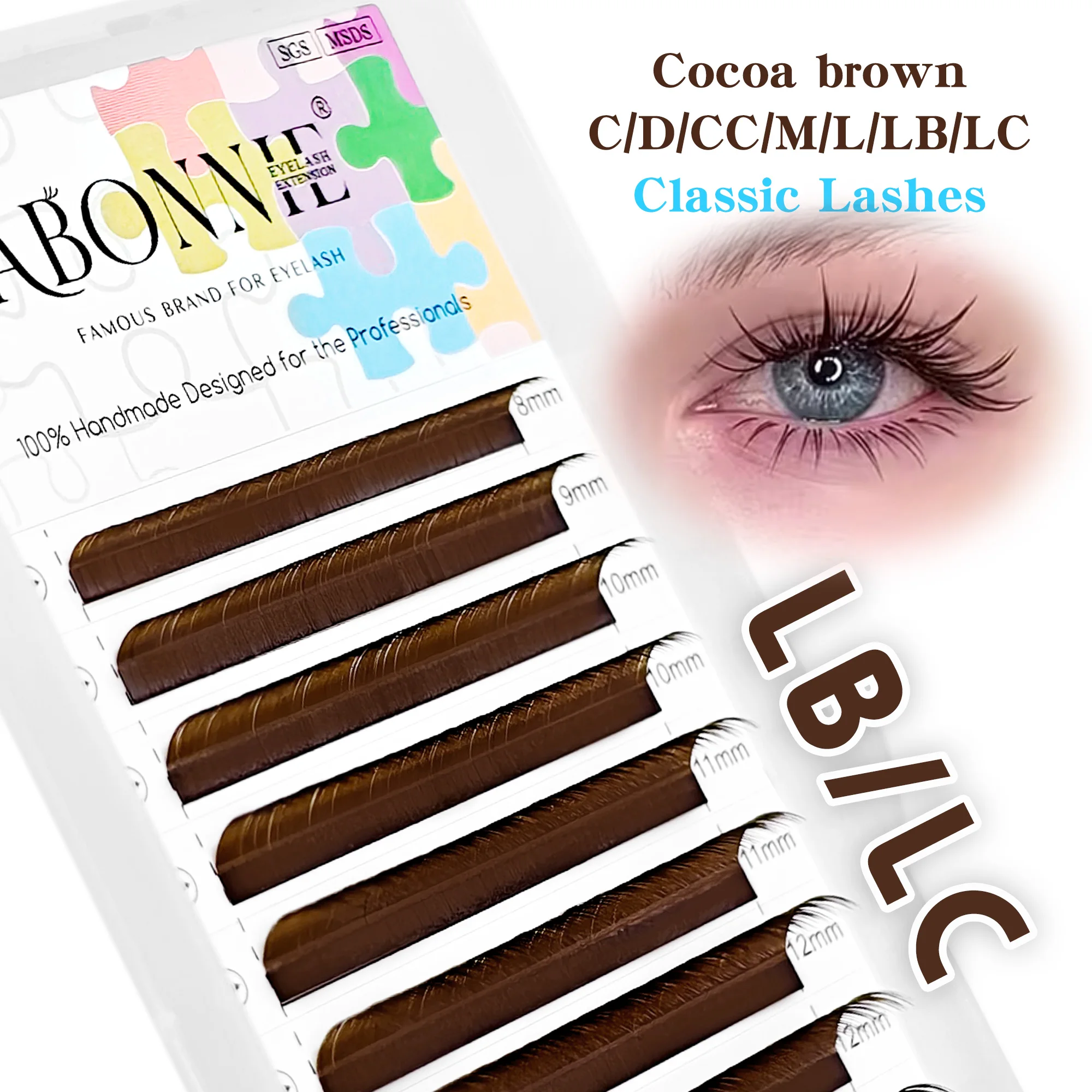 Pestañas Abonnie LC Marrones Clásicas, Extensiones de Pestañas, Pestañas Foxy, Pestañas Cocoa, Pestañas de Colores, Pestañas Voluminosas