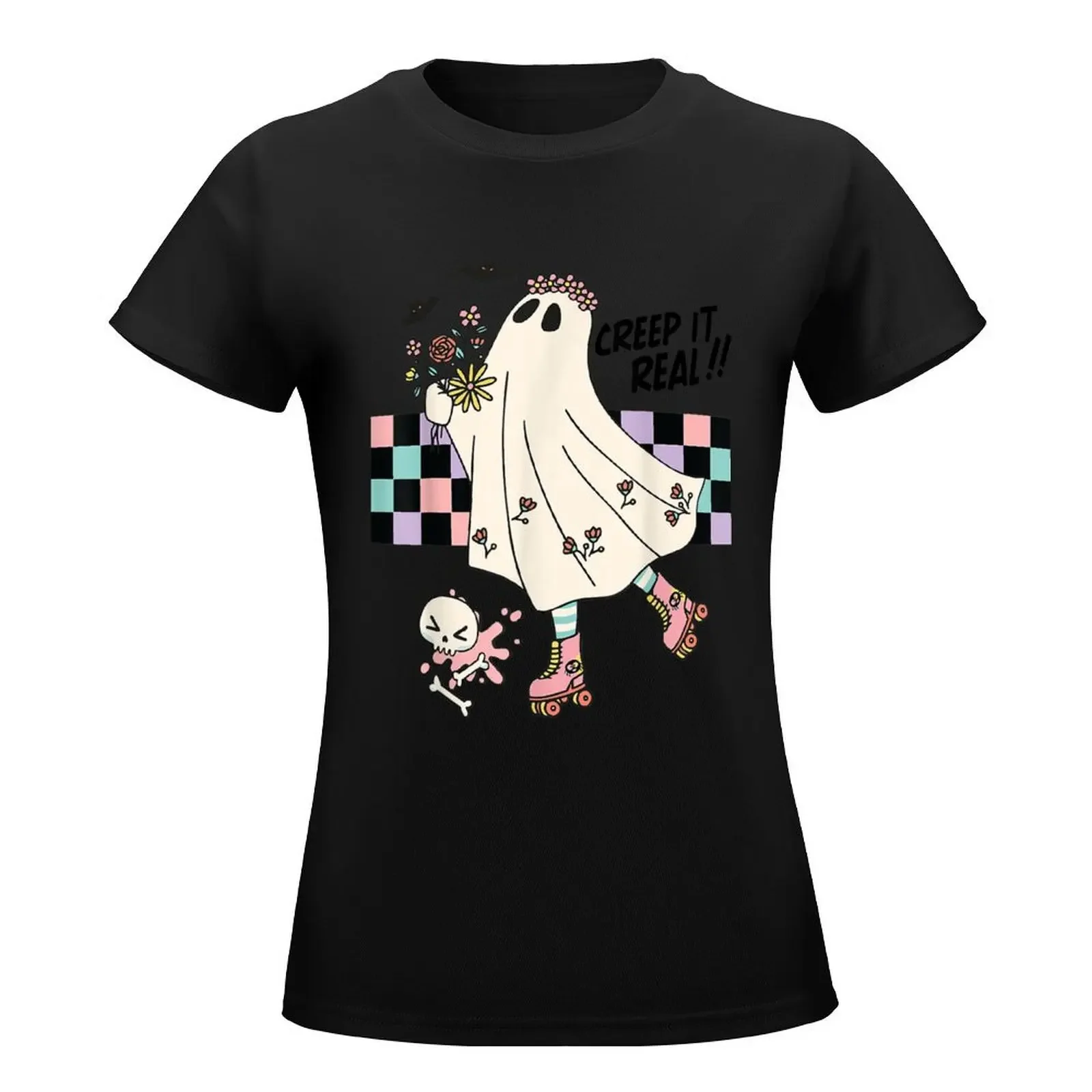 Roller Skate Spooky Creep It Real Ghost Retro Ghouls Season T-Shirt cute clothes female kawaii clothes cotton t shirts Women